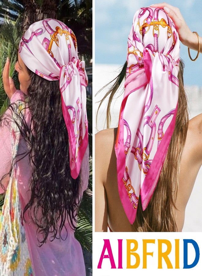 AIBFRID 35" Head Scarf for Women Like Silk Headscarf Hair Bandana Square Stain Scarf Large Boho Hair Warp, Pink - Image 4